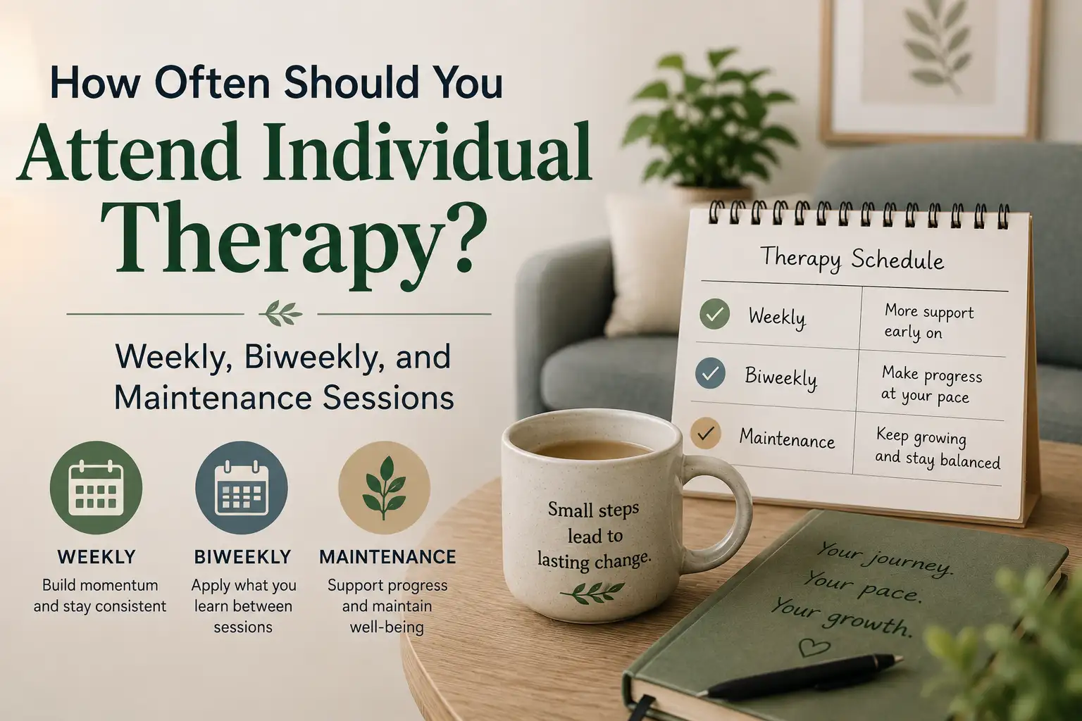 How often should you attend individual therapy, comparing weekly, biweekly, and maintenance therapy session schedules.