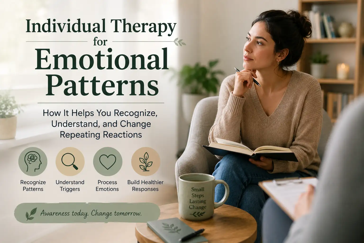 Individual therapy for emotional patterns helping a person recognize triggers, understand repeating emotional reactions, and develop healthier responses.